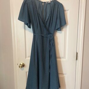Lucy Paris Blue Polka-Dot Midi Dress